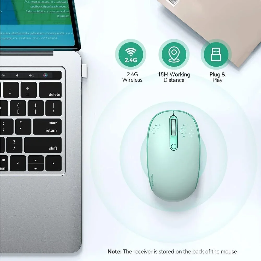 ✨Mouse Green Wireless 2.4G Quiet Computer with USB Receiver 4 Button for Laptop
